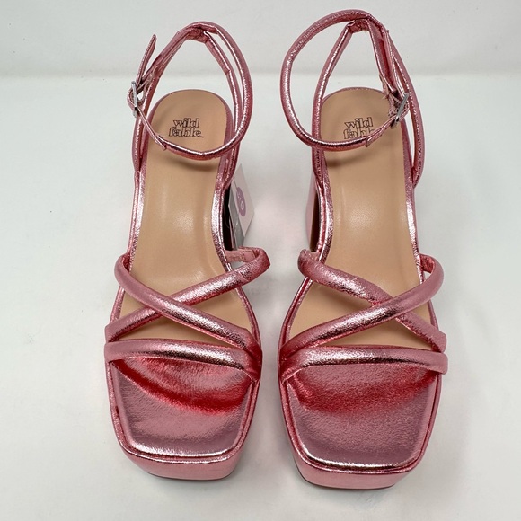 Wild Fable Women's Metallic Pink Chunky Block High Heel Sandals Memory Foam - Picture 6 of 13